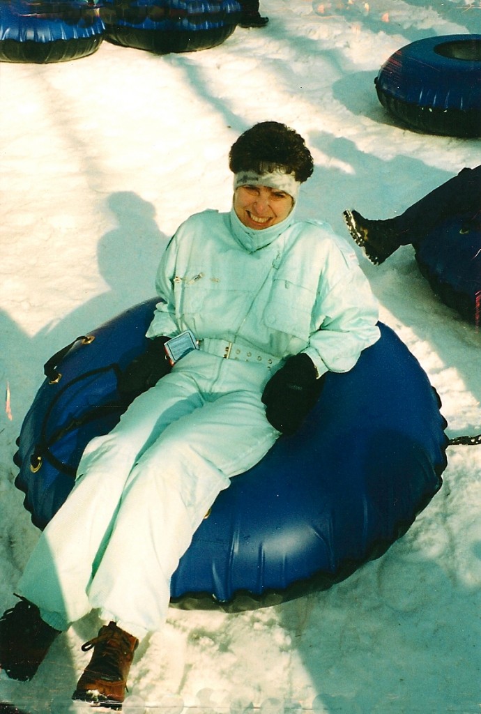 Gail in happier days tubing in Maggie Valley, North Carolina, near our Waynesville, N.C. home.